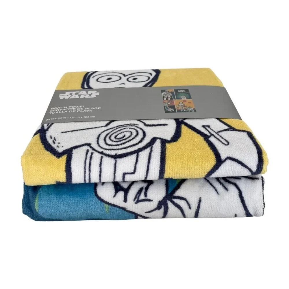 Disney Store Star Wars Saga Millennium Falcon Yoda C-3PO Cartoon Beach Towel